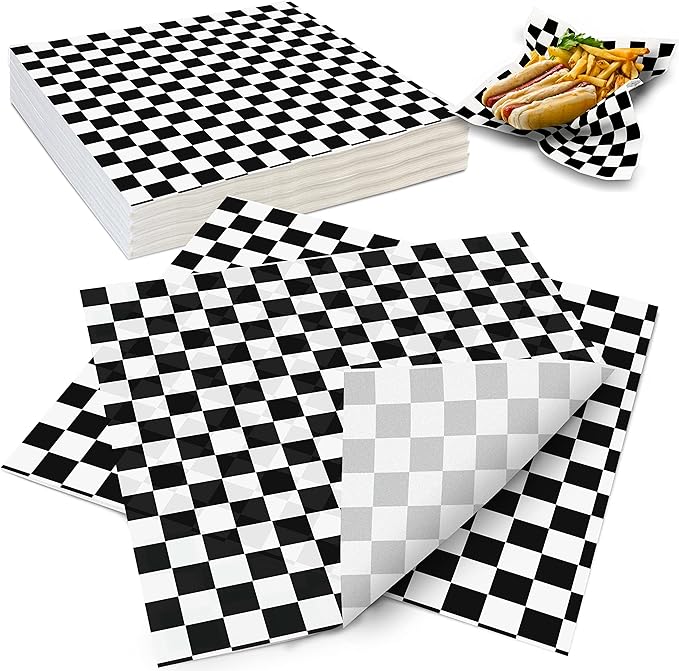 12" X 12" DELI WRAP | CHECKERED | BLACK | 5000/CASE - Wellcare