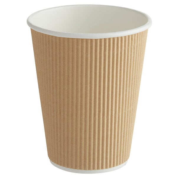 12 oz Double Wall Paper Hot Cup, Kraft Ripple, 500/case, Wellcare