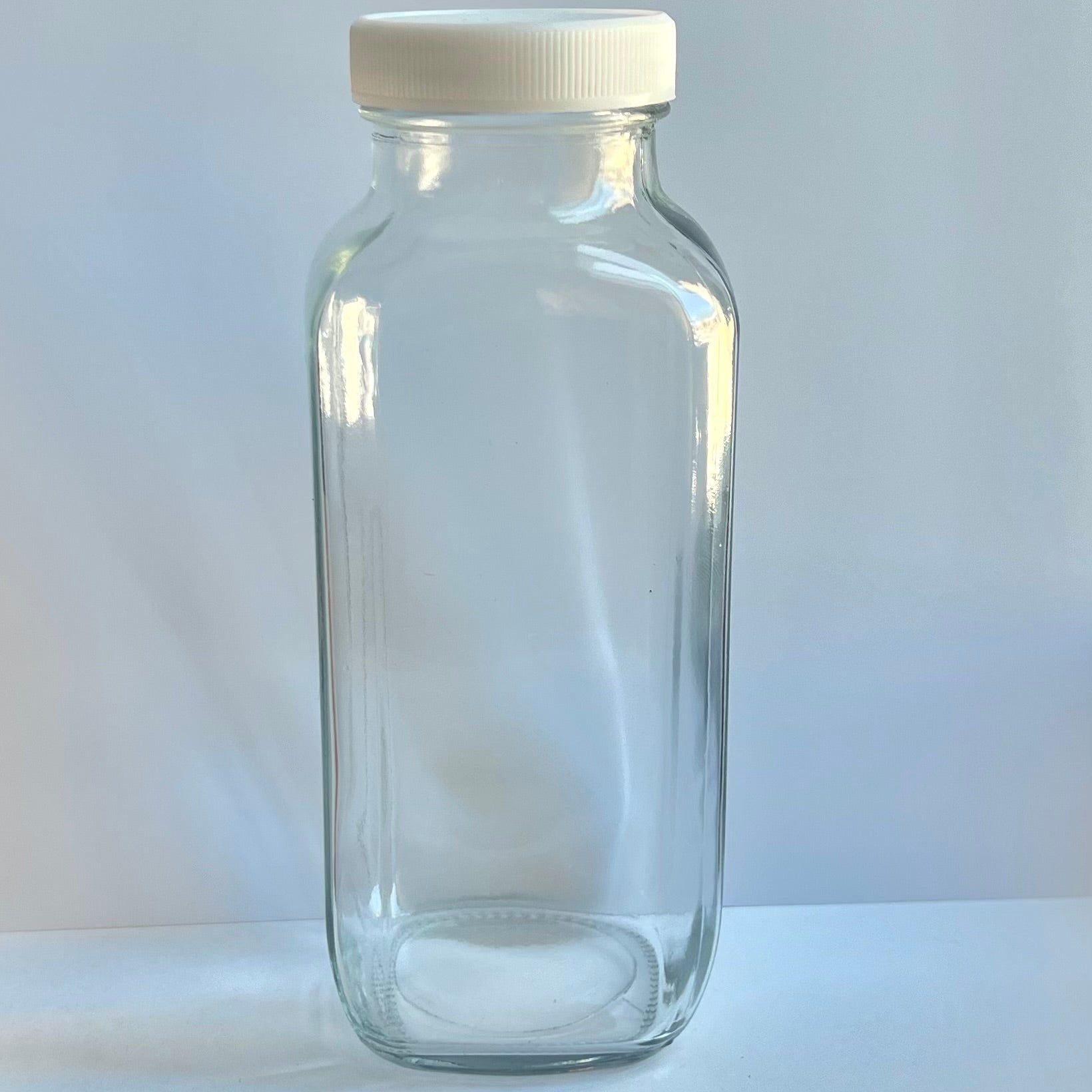 16 oz clear glass French square bottle with cap, 48-400 neck finish - 70/case