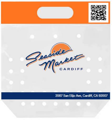 2 lb plastic fruit pouches with holes - Seaside Market Logo - 2250/case