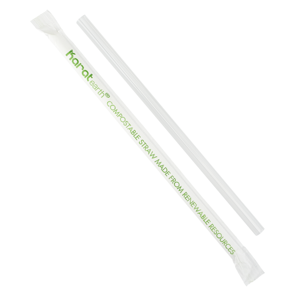 7.75" PLA Drinking Straws | Wrapped | Giant (7 mm) | Clear | 2000/case - Karat Earth