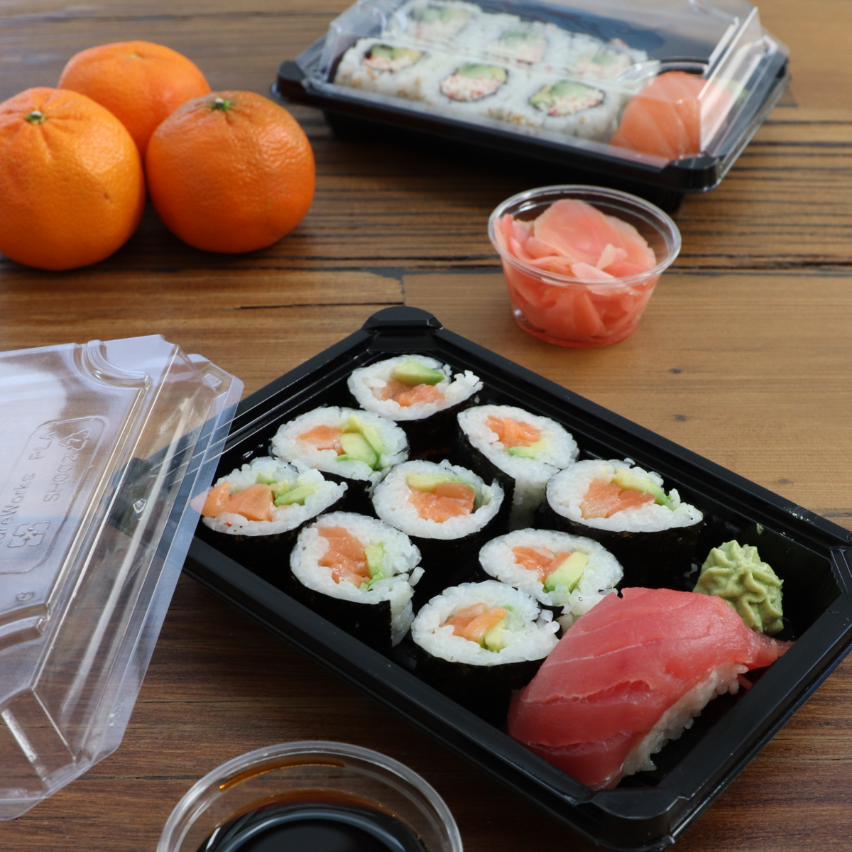 7"x5" Eco-Friendly Sushi Tray with Lid | PLA | 300/case - World Centric