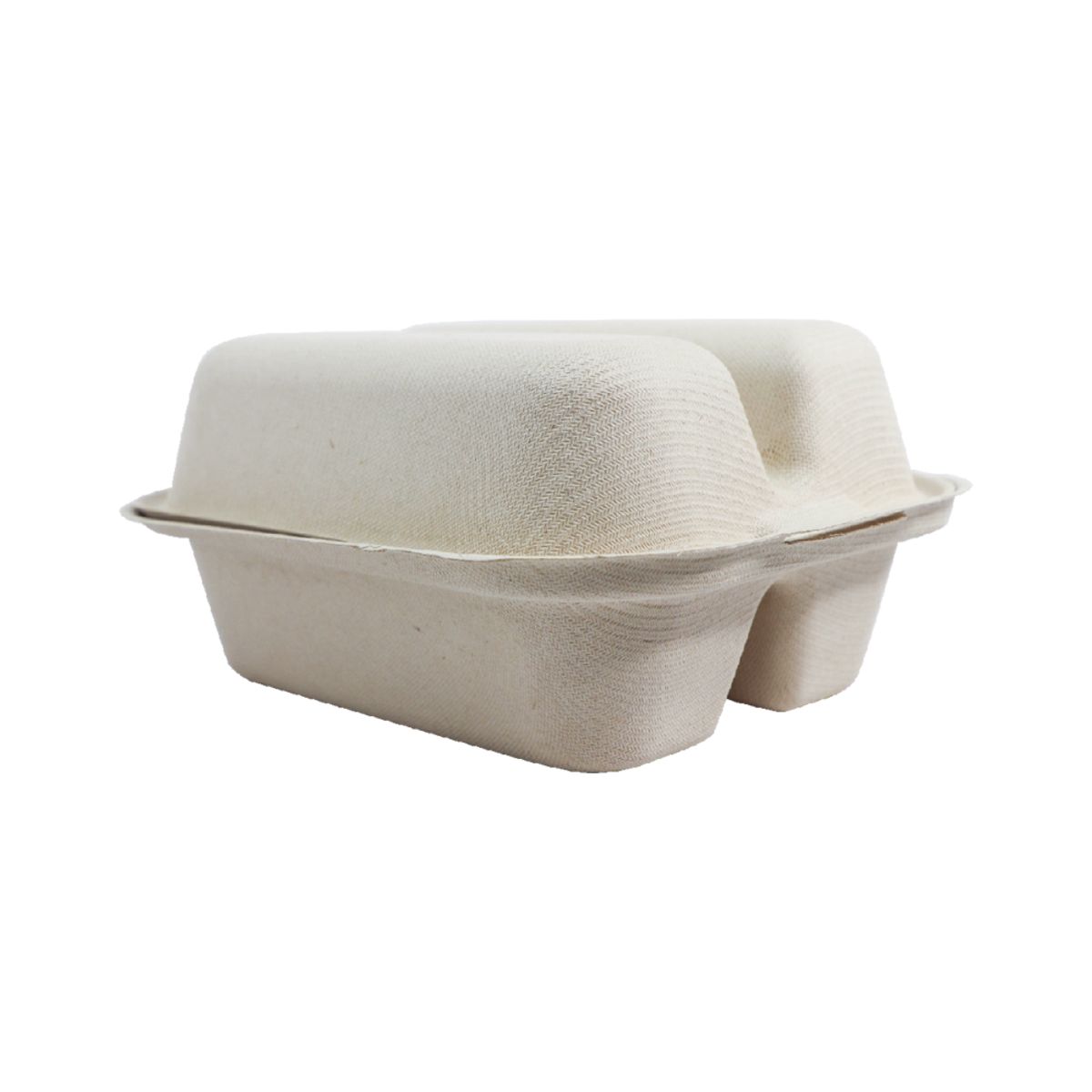 8" x 5" x 3" Clamshell Taco Box 2-Compartment | Natural Plant Fiber | 300/case - World Centric