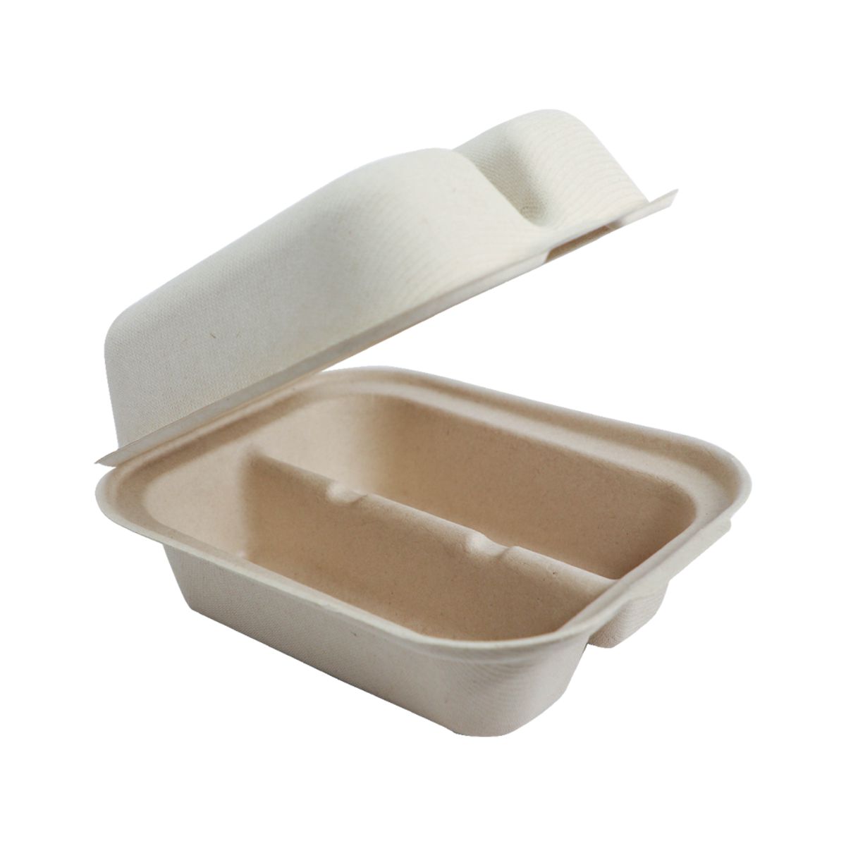 8" x 5" x 3" Clamshell Taco Box 2-Compartment | Natural Plant Fiber | 300/case - World Centric
