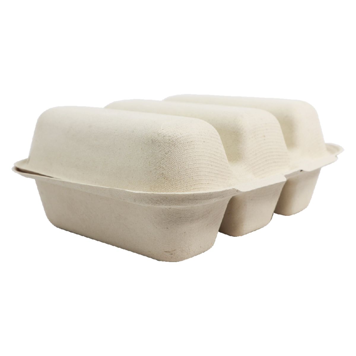 8" x 7" x 3" Clamshell Taco Box 3-Compartment | Natural Plant Fiber | 300/case - World Centric