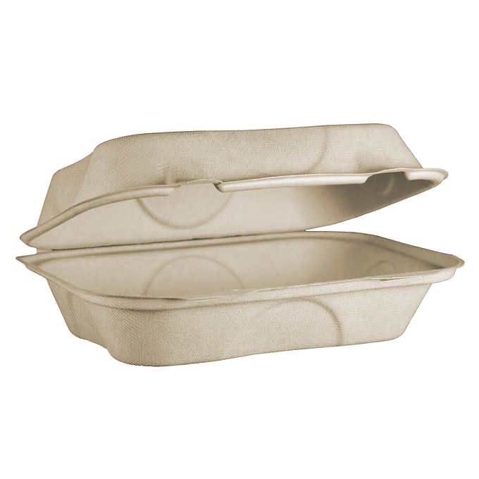 9" x 6" x 3" Hoagie Clamshell One Compartment | Natural Plant Fiber | 500/case - World Centric