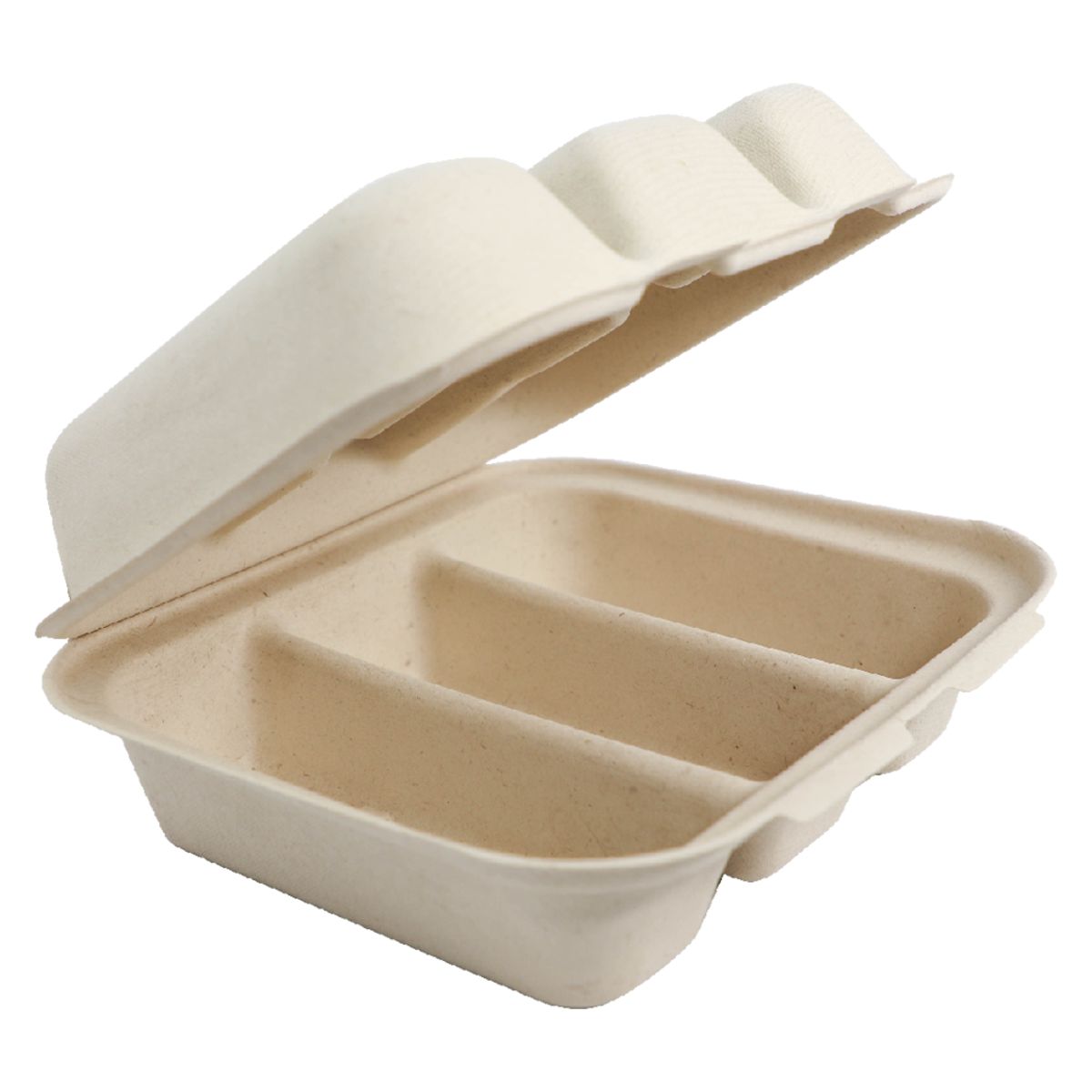 9" x 8" x 3" Clamshell Taco Box 3-Compartment | Natural Plant Fiber | 300/case - World Centric
