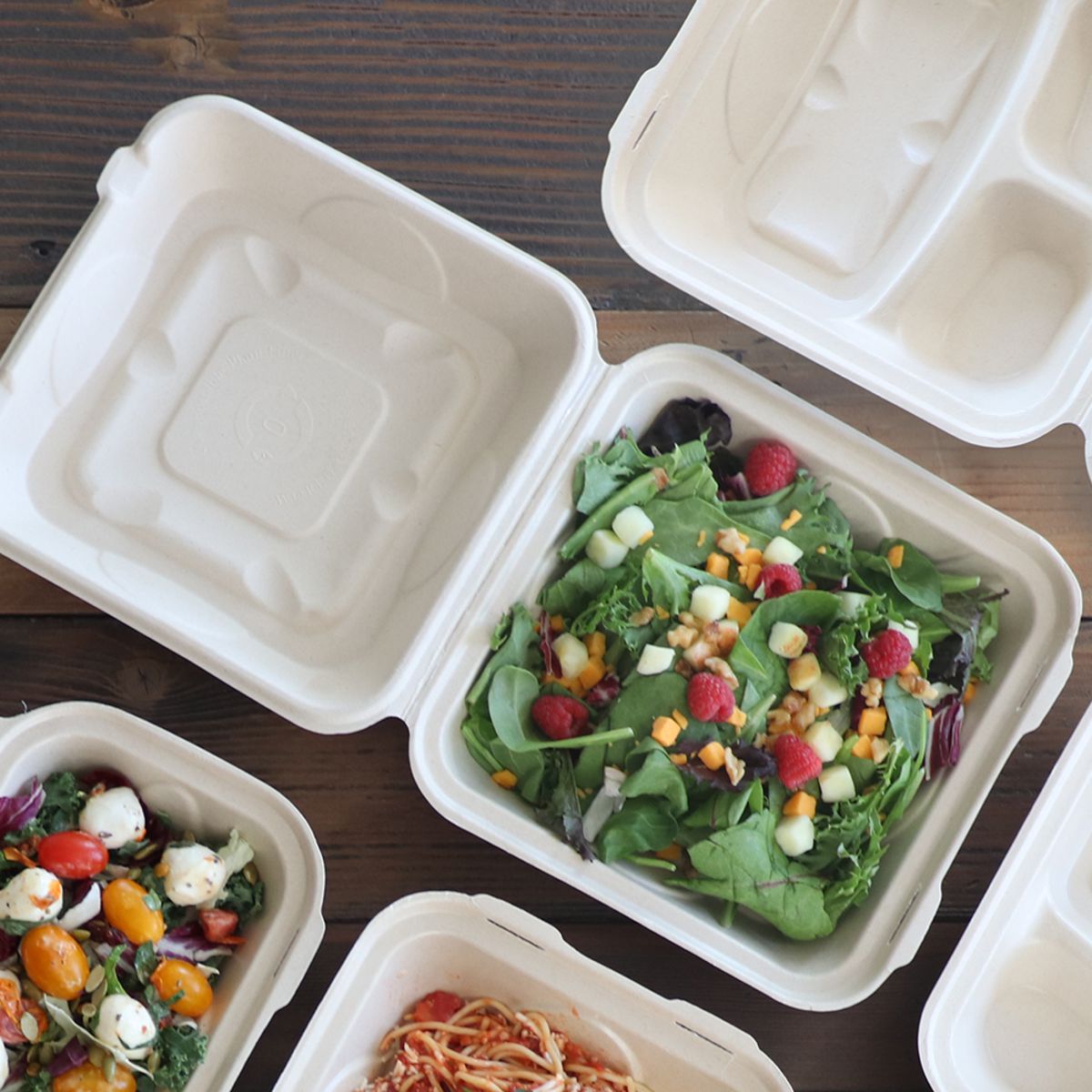 9" x 9" x 3" Clamshell One Compartment | Natural Plant Fiber | 300/case - World Centric