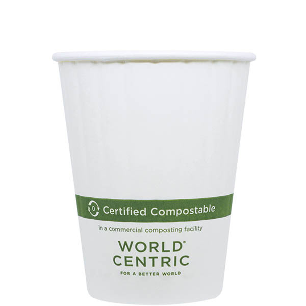 12 oz Double Wall Paper Compostable Hot Cup | White | 1000/case- World Centric