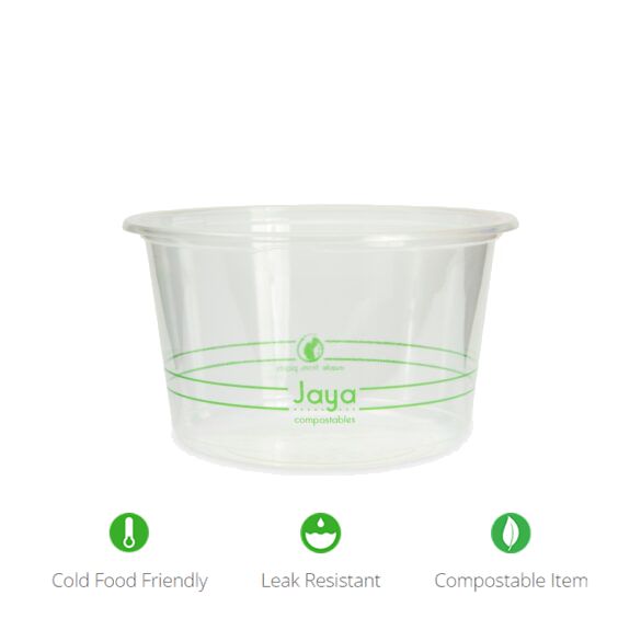 16 oz Round Deli Container | Clear | Jaya® | Compostable PLA | 600/case - Stalk Market