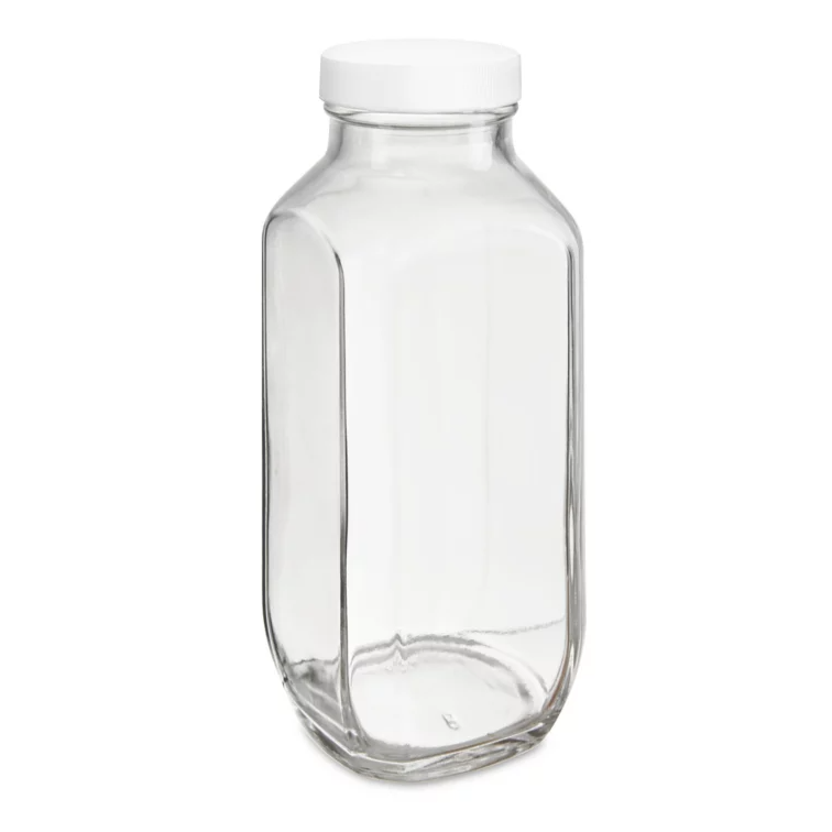 16 oz clear glass French square bottle with cap, 48-400 neck finish - 70/case