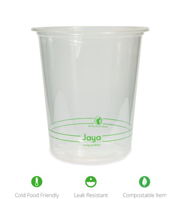 32 oz Round Deli Container | Clear | Jaya® | Compostable PLA | 300/case - Stalk Market