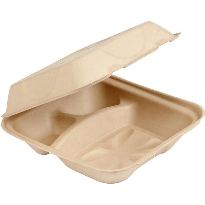 8" x 8" x 3" Clamshell 3-Compartment | Natural Plant Fiber | 300/case - World Centric