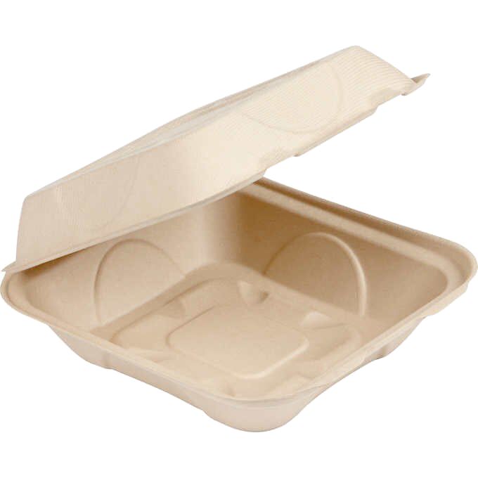 8" x 8" x 3" Clamshell One Compartment | Natural Plant Fiber | 300/case - World Centric