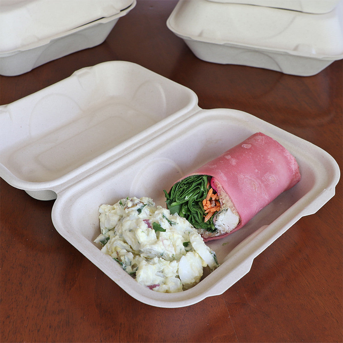 9" x 6" x 3" Hoagie Clamshell One Compartment | Natural Plant Fiber | 500/case - World Centric