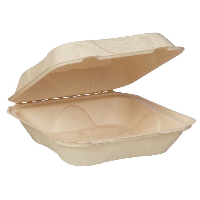 9" x 9" x 3" Clamshell One Compartment | Natural Plant Fiber | 300/case - World Centric