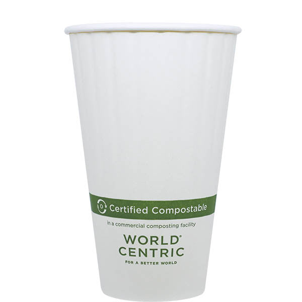 16 oz Double Wall Paper Compostable Hot Cup | White | 600/case- World Centric
