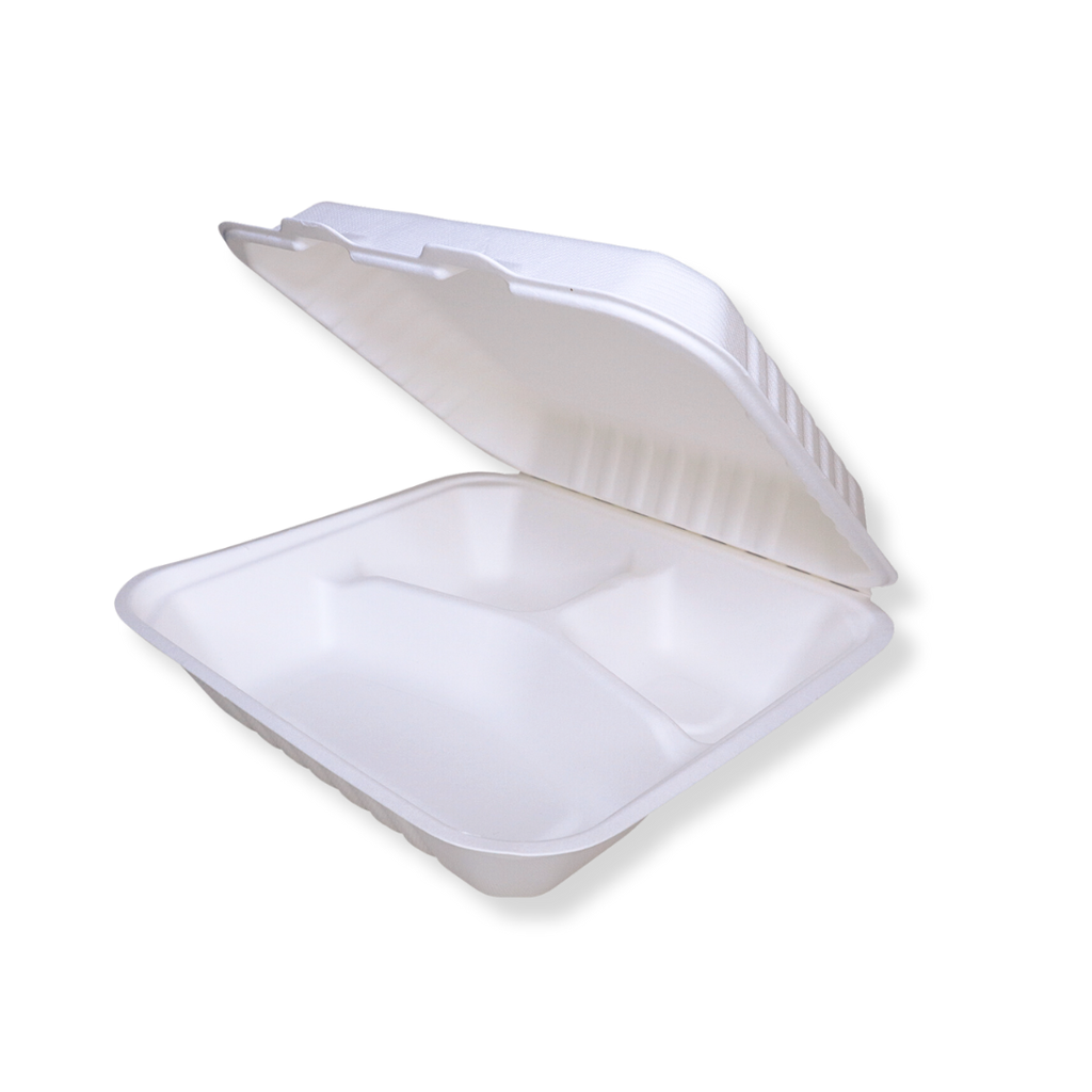 Clamshell 9x9 3-compartment Bagasse 200p | CS99-3 | DEP