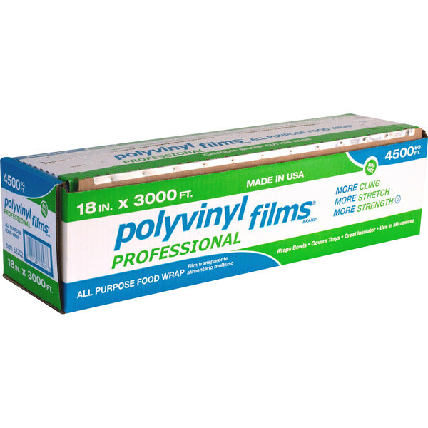 Polyvinyl Film All Purpose Food Wrap, Cutter Box, 18"W x 3000'L
