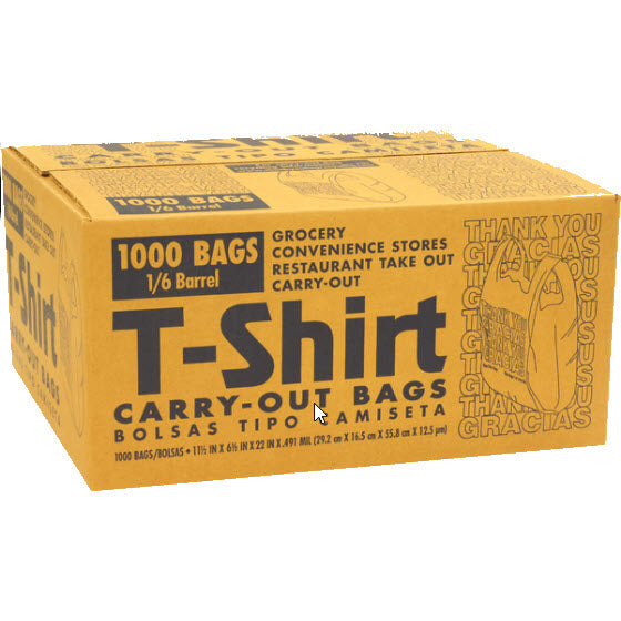 Thank You/Gracias TShirt Carry-Out Bags, 1/6 Barrel, 1000 ct