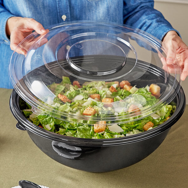 Visions 320 oz Black PET Plastic Round Catering / Serving Bowl & Lid - 25 sets/Case